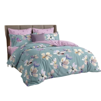 Pościel 200x220 bawełna pastelowe kwiaty – Komplet premium PK671 z PRZEŚCIERADŁEM